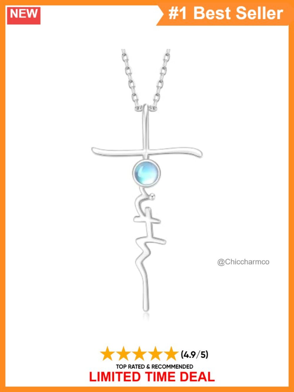 Cross Birthstone Pendant Necklace White Gold Plated 18in Christian Jewelry